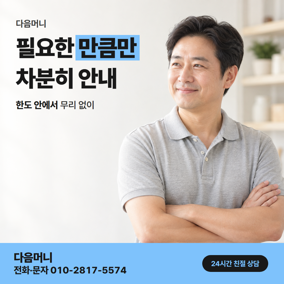 다음머니 국민카드현금화 한도 확인 안내